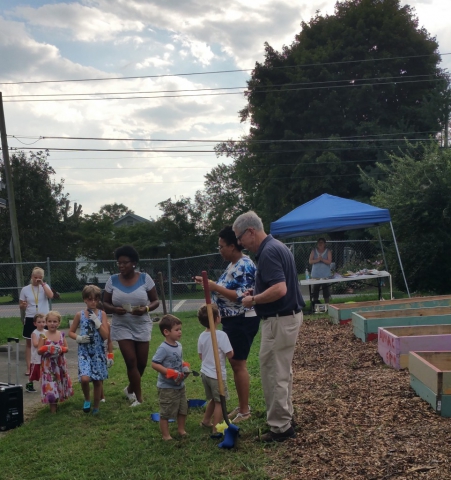 Inskip Community School Garden Ribbon Cutting 2016. Jessica Holman and Dr. Bob Kronick
