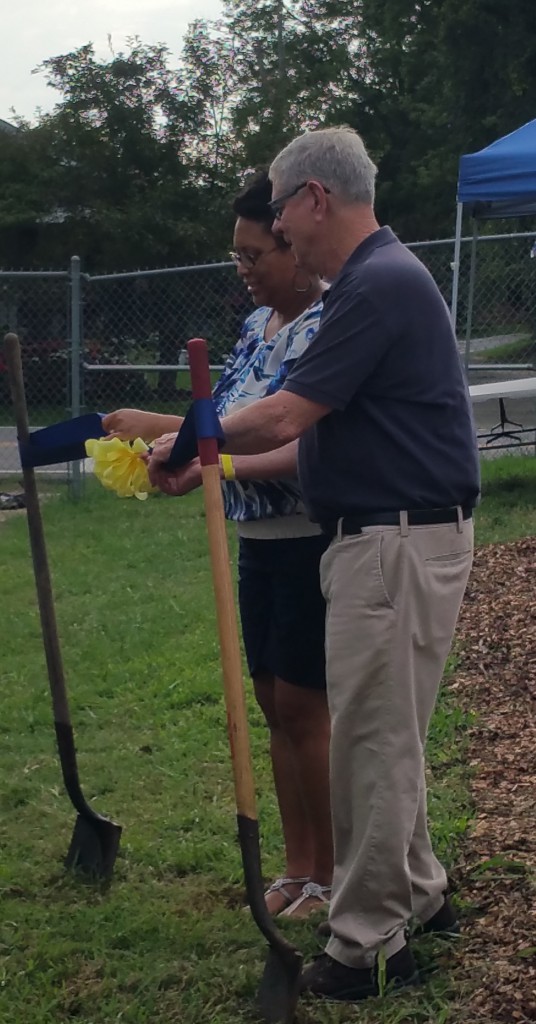 Inskip Community School Garden Ribbon Cutting 2016. Jessica Holman and Dr. Bob Kronick